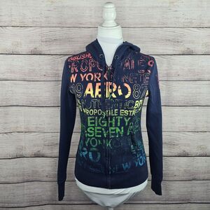 Aeropostale Full Zip Vintage Y2K Graffiti Print Hooded Sweatshirt Small Mallcore